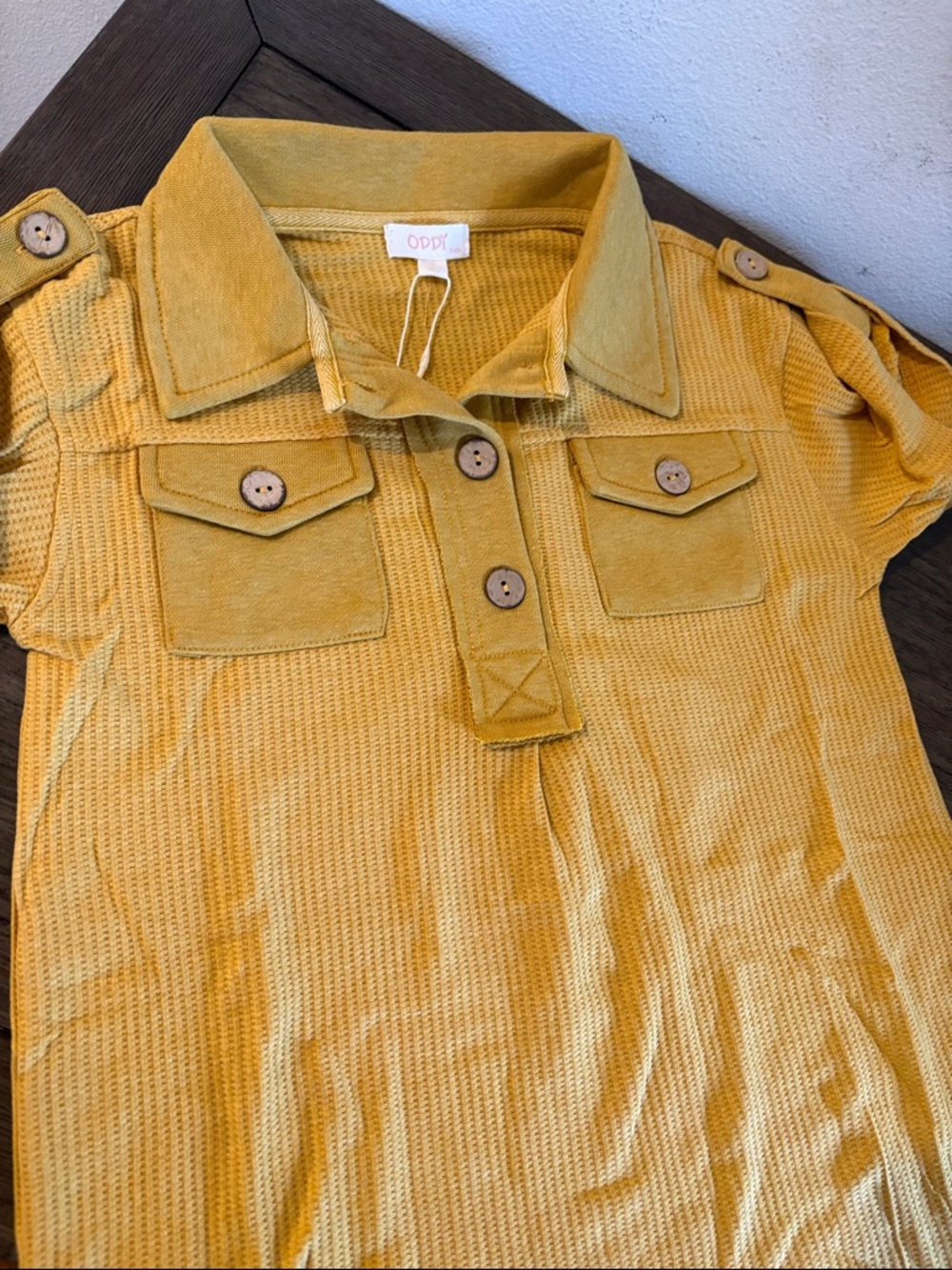 NWT [Oddy] Waffle Button Front Pockets Shirt Dress Gold Girls Multiple Sizes - Picture 5 of 10
